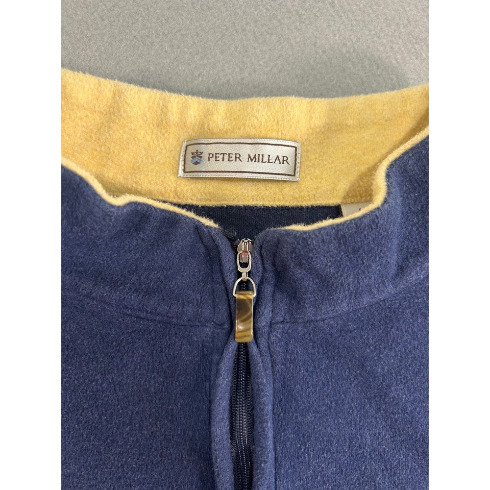 Peter Millar 1/4 Zip Pullover Mens Large Blue Yellow Vintage 100% Cotton Fleece - Picture 2 of 6